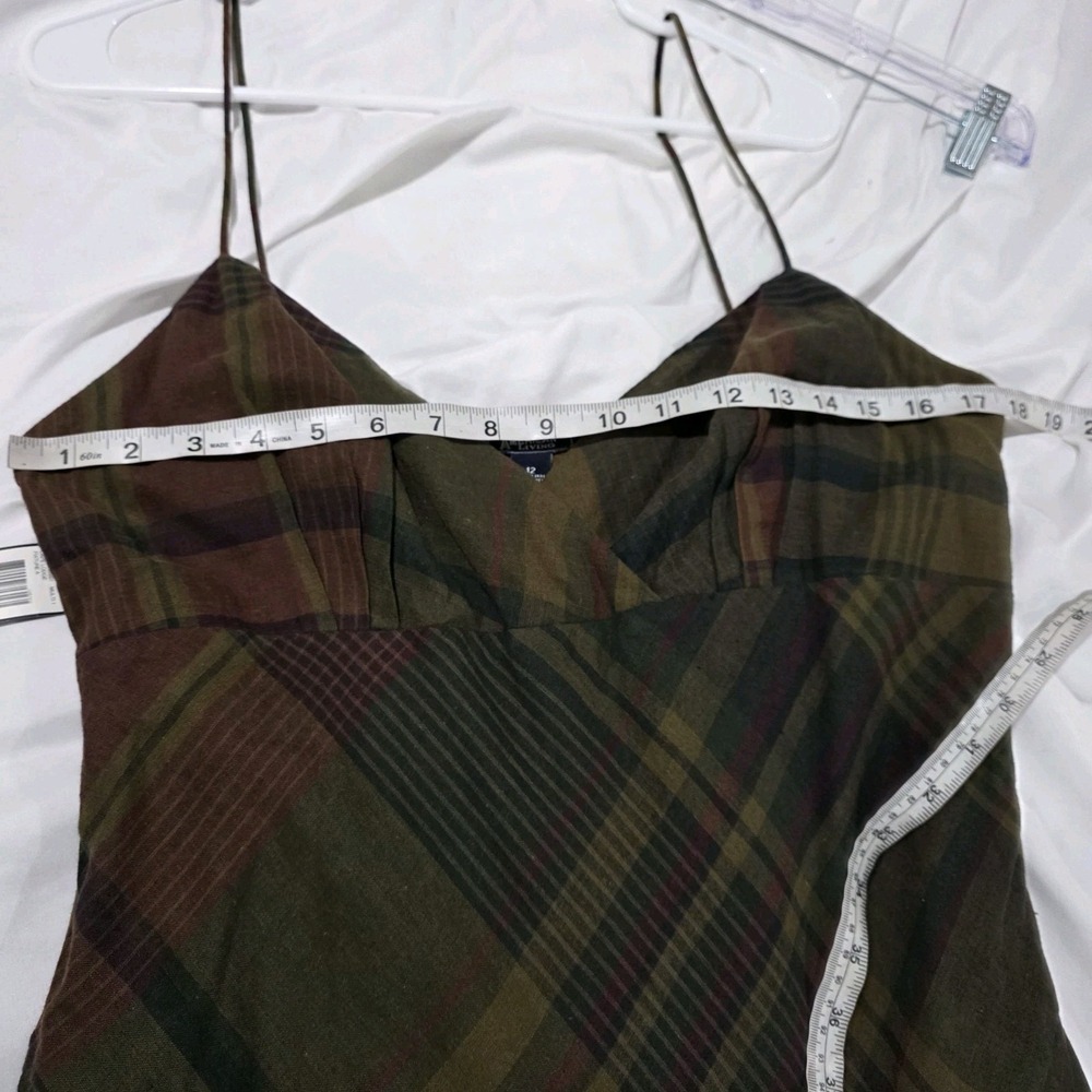 Y2K American Living Babydoll Dress Size 12 Linen Blend Plaid Dark Academia - Picture 7 of 10